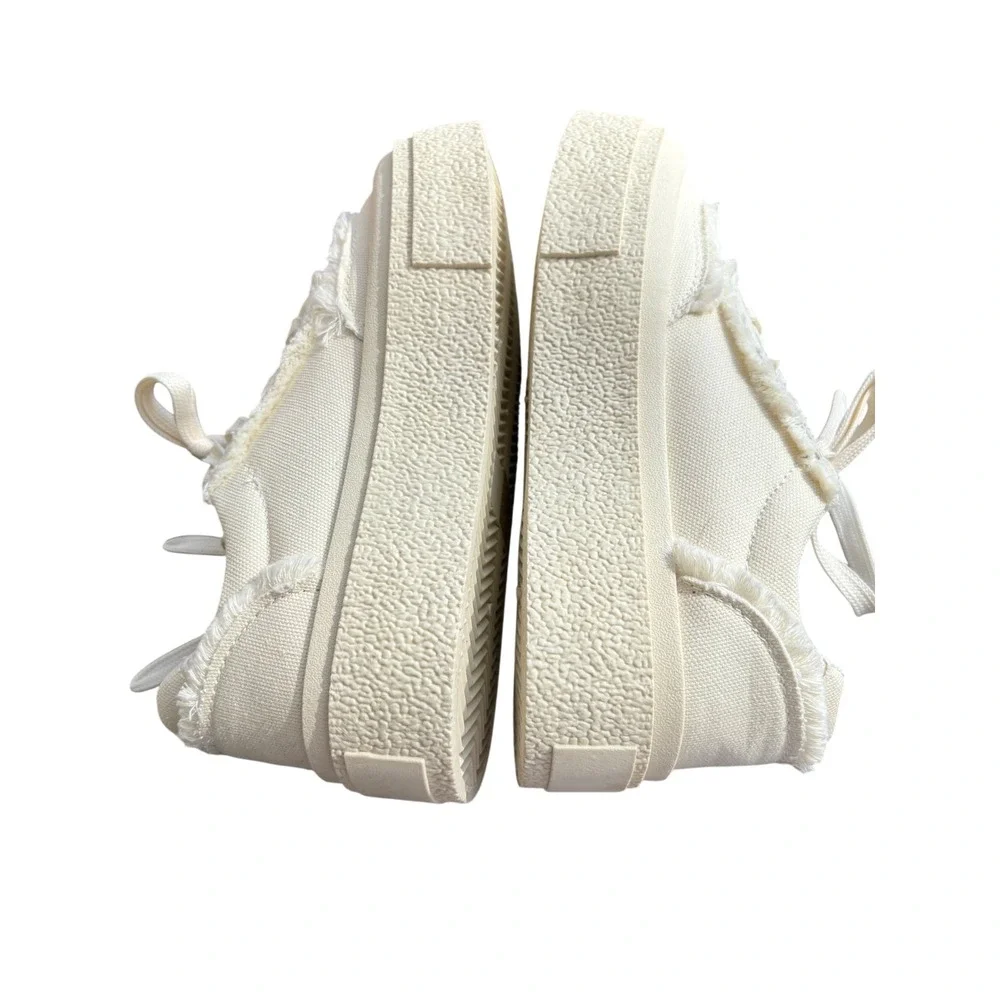 Pacogil Kids Cream Canvas‎ Frayed Platform Sneakers Low Top Distressed Shoes